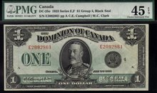 1923 DOMINION OF CANADA 1 DOLLARS (BLACK SEAL GRP 4) PMG 45