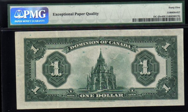 1923 DOMINION OF CANADA 1 DOLLARS (BLACK SEAL GRP 4) PMG 45