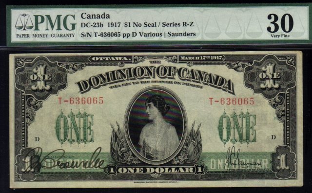 1917 DOMINION OF CANADA 1 DOLLARS (princess patricia) PMG 30