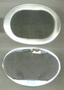 Shoe Clips/Silvery White Plastic Ovals W/Black Grosgrain Inserts