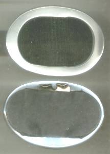 Shoe Clips/Silvery White Plastic Ovals W/Black Grosgrain Inserts