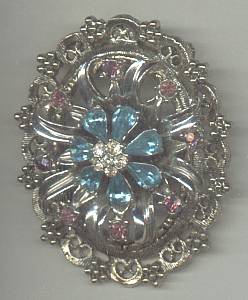 Brooch/W/Large Aqua Pear Shaped R/S
