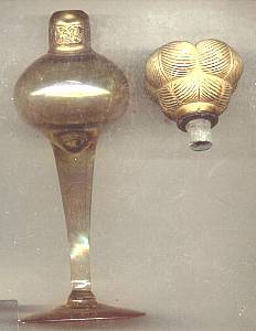 Perfume Bottle/W/Gold Molded Glass Top/Rainbow-maybe Chez. Glass