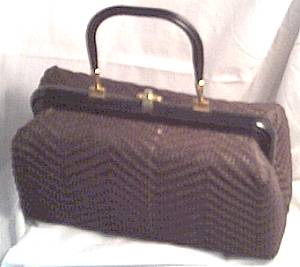Purse/Woven Brown Plastic Cord/Box Style