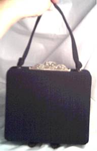 Purse/Mel-Ton/Black Wool W/Jeweled Clasp