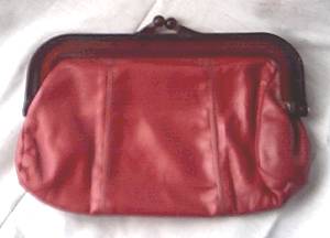 Purse/Clutch/Red Leather W/Faux Tortise Frame/Made in Hong Kong