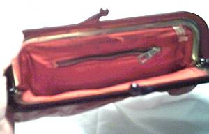Purse/Clutch/Red Leather W/Faux Tortise Frame/Made in Hong Kong