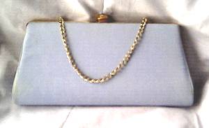 Purse/Clutch/Pale Blue Fabric W/Jeweled Clasp