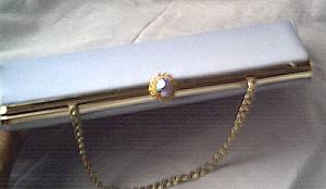 Purse/Clutch/Pale Blue Fabric W/Jeweled Clasp