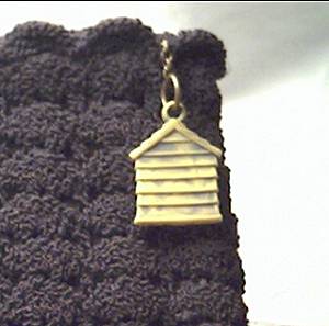 Purse/Black Crocheted Clutch W/Plastic Dog House Pull