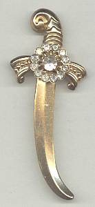 Brooch/Designer/Coro Gold Plated Sword W/Clear Rhinestones