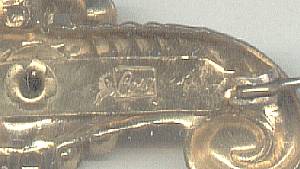 Brooch/Designer/Coro Gold Plated Sword W/Clear Rhinestones