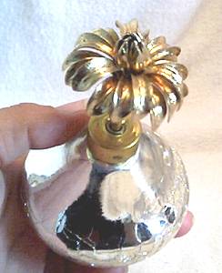 Perfume Bottle/Holm Spray/Silver Foil Fused Glass/Pump W/Goldtone Floral Top