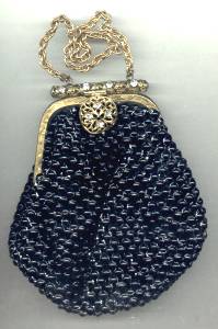Purse/Black Beaded Mail W/Jeweled Clasp