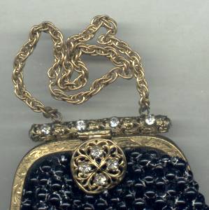 Purse/Black Beaded Mail W/Jeweled Clasp