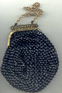 Purse/Black Beaded Mail W/Jeweled Clasp