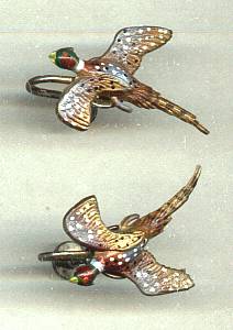 Earrings/Screw Backs/Hand Painted Plastic Pheasant