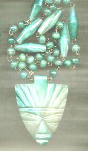 Necklace/Natural Stone Bead W/Carved Tribal