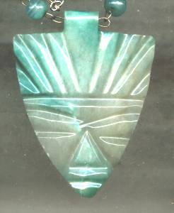 Necklace/Natural Stone Bead W/Carved Tribal