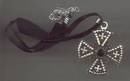 Necklace/Coker/Contemporary Ribbon W/Silvertone Pot Metal Gothic-Maltese Type Cross