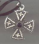 Necklace/Coker/Contemporary Ribbon W/Silvertone Pot Metal Gothic-Maltese Type Cross