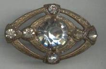 Brooch/ Sm. Stamped Brass W/Clear Glass R/S