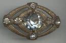 Brooch/ Sm. Stamped Brass W/Clear Glass R/S