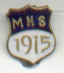School Pin/Enameled Brass Sheild Shaped/Dated-1915/MHS