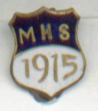 School Pin/Enameled Brass Sheild Shaped/Dated-1915/MHS