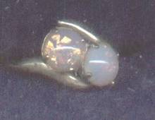 Ring/Silvertone/Double Faux Opal Stones