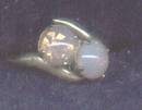 Ring/Silvertone/Double Faux Opal Stones