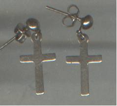 Earrings/Pierced/Christian/Silvertone Crosses