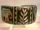 Bracelet/Designer/J.B. Hunt/Wide Silvertone W/Animal&Foliate Motif