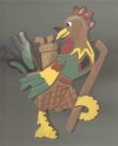 Brooch/Painted Wood W/Carved Details/Golfing Rooster