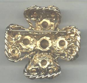 Brooch/Heavy Goldtone Cross W/Multi Color Rhinestones