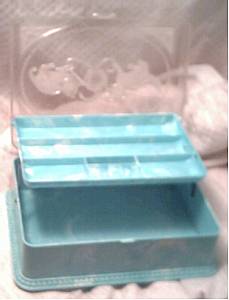 Vanity Item(s)/Molded Plastic Vanity Box/Clear&Aqua W/Pair of Playing Cats