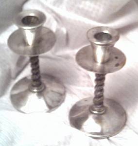 Household Items/SilverPlate Candlesticks Made In Spain Twisted Grapevine Design on Stem