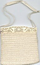 Purse/Carved Ivory or Bone Handled/Crocheted