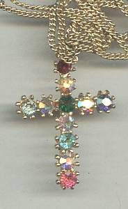 Necklace/Contemporary GT Cross W/Multi Clored Rhinestones
