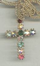 Necklace/Contemporary GT Cross W/Multi Clored Rhinestones