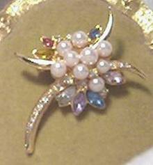 Brooch/GT W/Faux Pearls/Multi Color Navettes