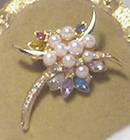 Brooch/GT W/Faux Pearls/Multi Color Navettes