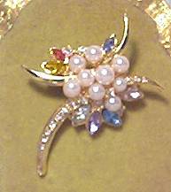 Brooch/GT W/Faux Pearls/Multi Color Navettes