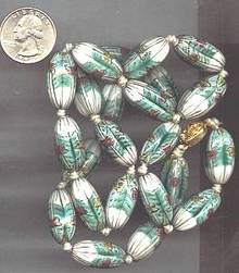 Necklace/Large Planted Glass or Ceramic Beads W/Gold Plated Clasp