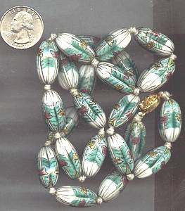 Necklace/Large Planted Glass or Ceramic Beads W/Gold Plated Clasp