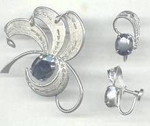 Set(s)/Designer/Sorrento Sterling/Western Germany ST W/Faux Hemetite/Brooch/Ear Screws