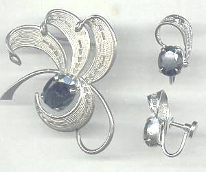 Set(s)/Designer/Sorrento Sterling/Western Germany ST W/Faux Hemetite/Brooch/Ear Screws