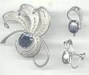 Set(s)/Designer/Sorrento Sterling/Western Germany ST W/Faux Hemetite/Brooch/Ear Screws