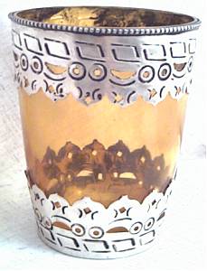 Household Item(s)/Candle Holder/Large Amber Glass With Sterling Overlay