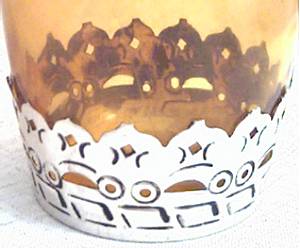 Household Item(s)/Candle Holder/Large Amber Glass With Sterling Overlay